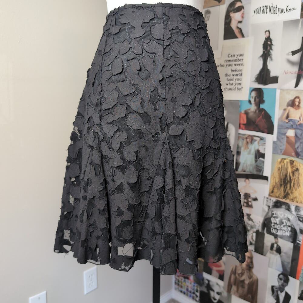 Black Floral Applique A-Line Skirt Gothic